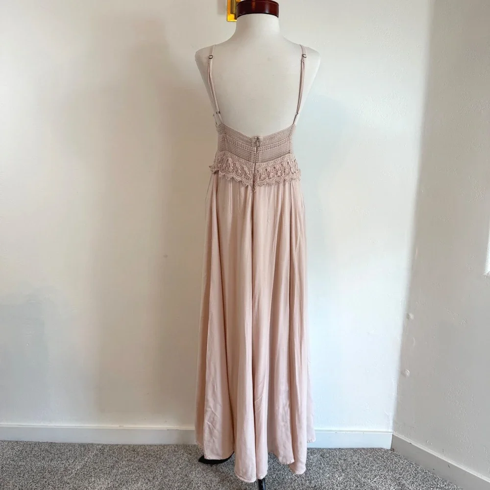 MILA Lace Trim Maxi Dress Blush Pink Boho Coquette Cottagecore‎ Romantic Fairy M
